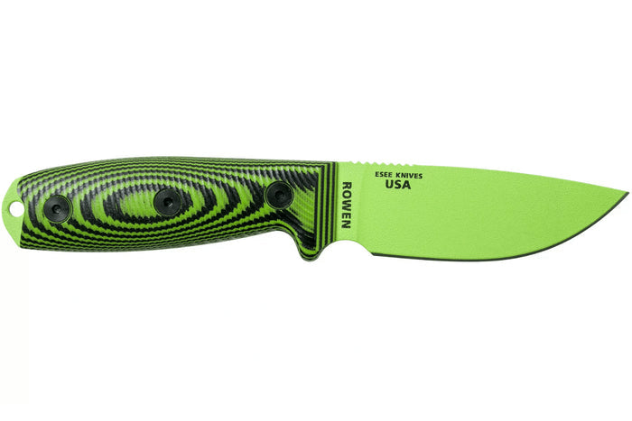 Couteau Esee 3 3PMVG-007 lame acier carbone 8,8cm manche G10 noir et vert venom + étui