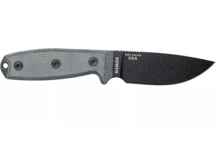 Couteau Esee 3 ESEE-3P-MB lame acier carbone noir 8,8cm manche micarta gris + étui marron