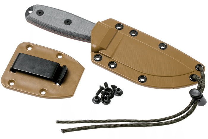 Couteau Esee 3 ESEE-3P-MB lame acier carbone noir 8,8cm manche micarta gris + étui marron