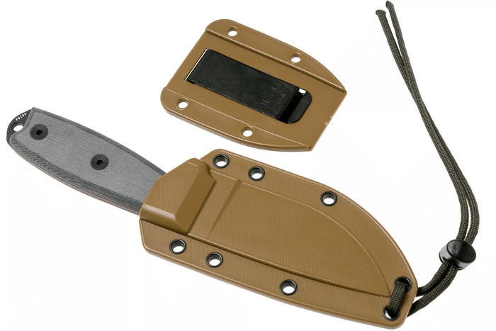 Couteau Esee 3 ESEE-3P-MB lame acier carbone noir 8,8cm manche micarta gris + étui marron