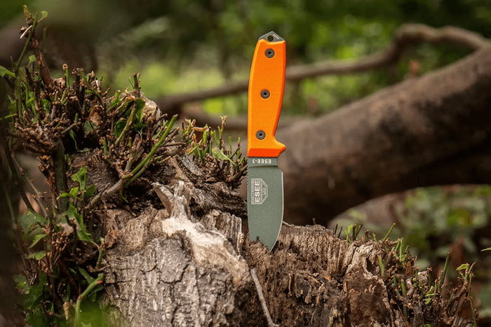 Couteau Esee 3 ESEE-3P-OD lame acier carbone vert 8,8cm manche G10 orange + étui
