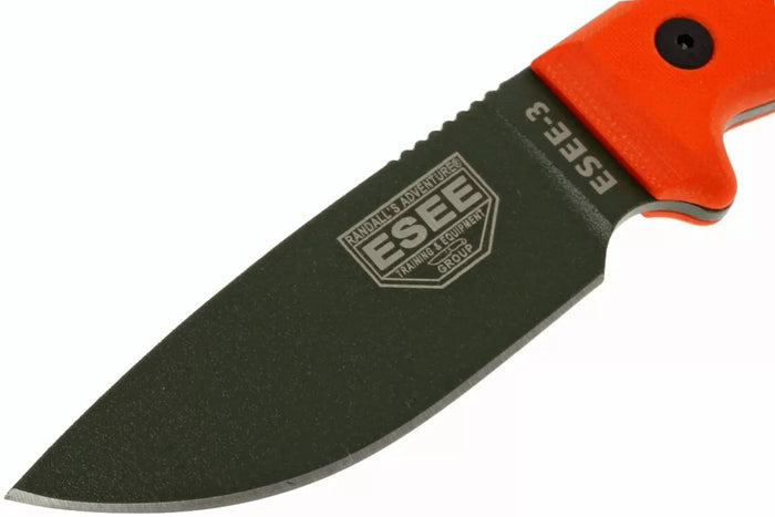Couteau Esee 3 ESEE-3P-OD lame acier carbone vert 8,8cm manche G10 orange + étui