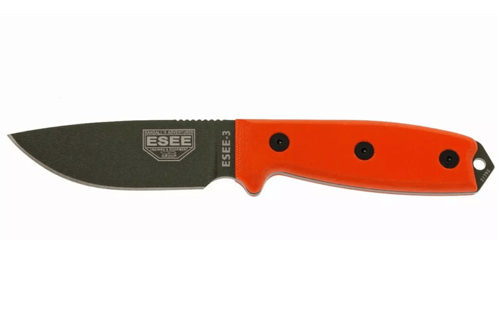 Couteau Esee 3 ESEE-3P-OD lame acier carbone vert 8,8cm manche G10 orange + étui