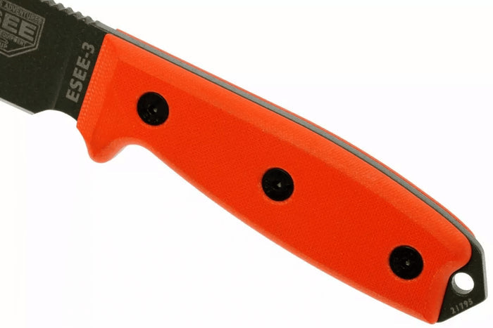 Couteau Esee 3 ESEE-3P-OD lame acier carbone vert 8,8cm manche G10 orange + étui