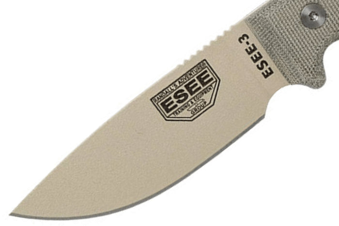 Couteau Esee 3 ESEE-3PM-DT lame acier carbone désert 8,8cm manche micarta gris + étui