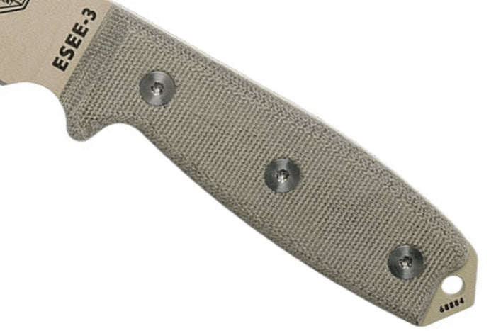 Couteau Esee 3 ESEE-3PM-DT lame acier carbone désert 8,8cm manche micarta gris + étui