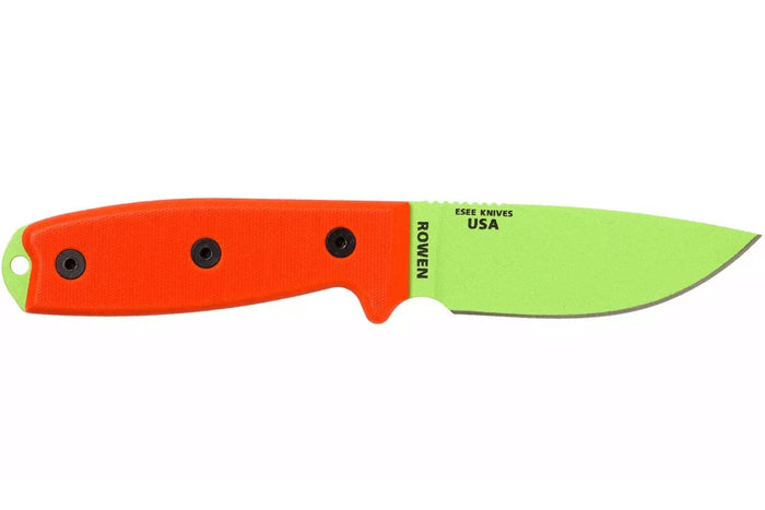 Couteau Esee 3 ESEE-3PM-VG lame acier carbone venom green 8,8cm manche G10 orange + étui