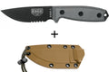 Couteau Esee 3 ESEE-3S-MB lame semi-dentée acier carbone noir 8,8cm manche micarta gris + étui marron