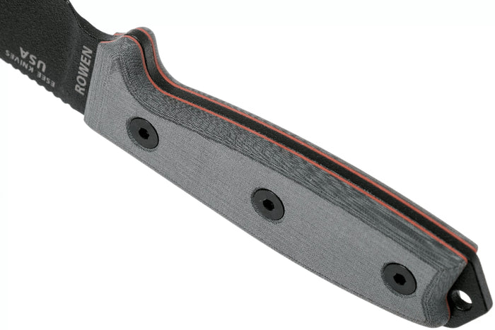 Couteau Esee 3 ESEE-3S-MB lame semi-dentée acier carbone noir 8,8cm manche micarta gris + étui marron