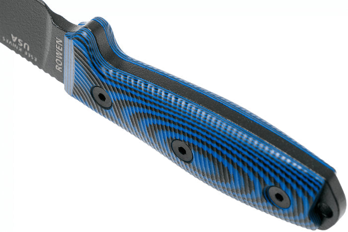 Couteau Esee 4 4PB-008 lame acier carbone 11,6cm manche G10 bleu et noir + étui