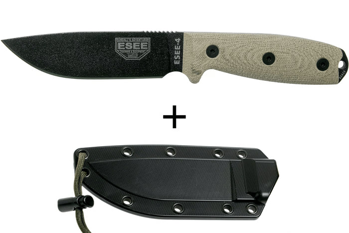 Couteau Esee 4 4PB-017 lame acier carbone 11,6cm manche micarta vert clair + étui