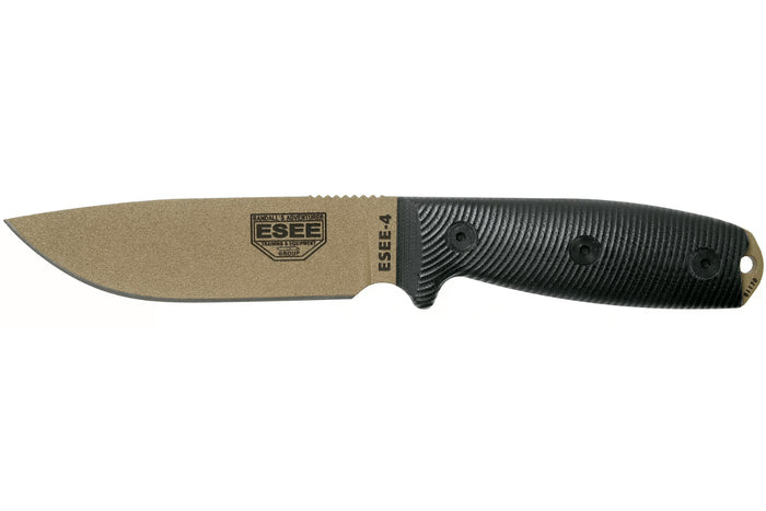 Couteau Esee 4 4PDE-001 lame acier carbone dark earth 11,6cm manche G10 noir + étui