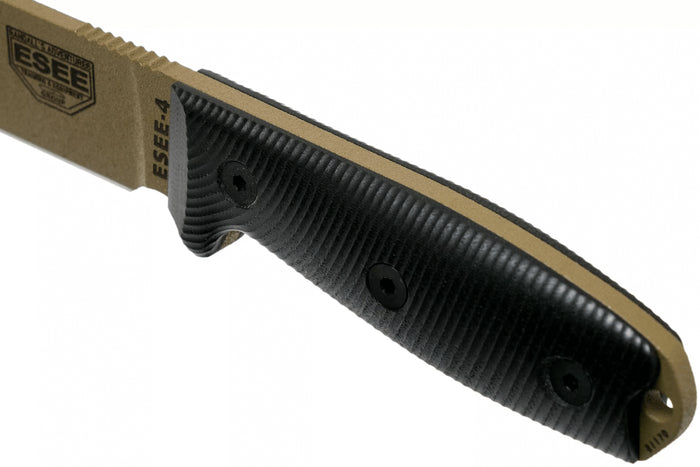 Couteau Esee 4 4PDE-001 lame acier carbone dark earth 11,6cm manche G10 noir + étui