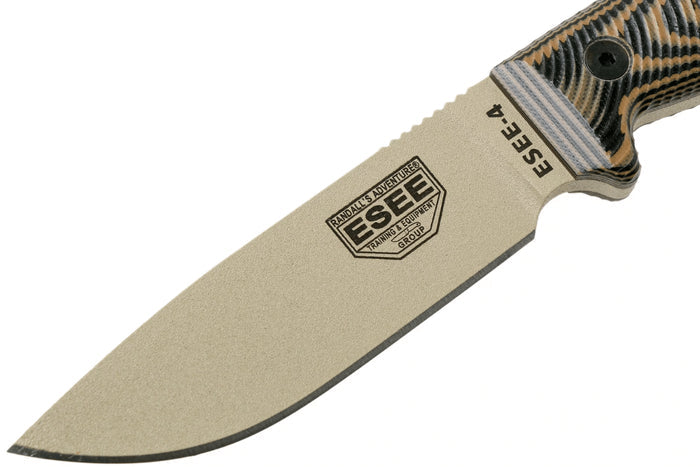 Couteau Esee 4 4PDT-005 lame carbone 11,6cm manche G10 coyote/noir + étui