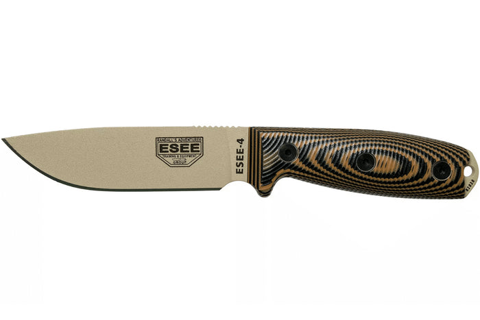 Couteau Esee 4 4PDT-005 lame carbone 11,6cm manche G10 coyote/noir + étui