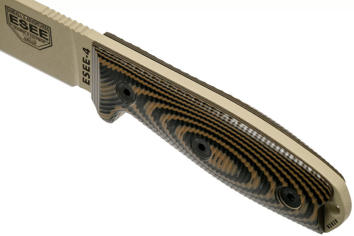 Couteau Esee 4 4PDT-005 lame carbone 11,6cm manche G10 coyote/noir + étui