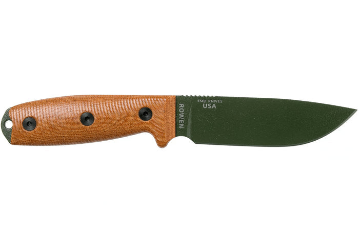 Couteau Esee 4 4POD-011 lame acier carbone vert 11,6cm manche micarta marron + étui