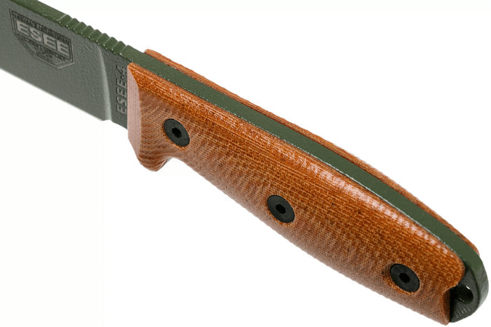 Couteau Esee 4 4POD-011 lame acier carbone vert 11,6cm manche micarta marron + étui