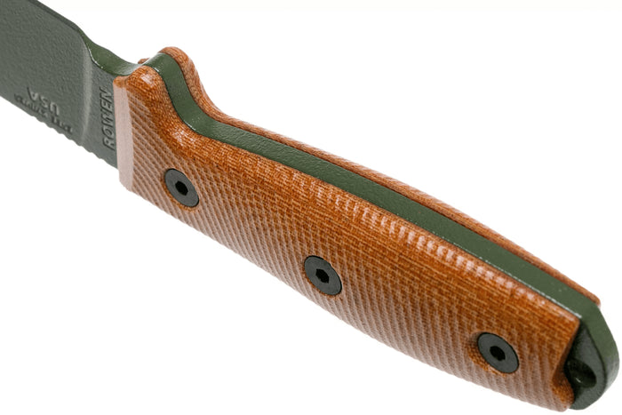 Couteau Esee 4 4POD-011 lame acier carbone vert 11,6cm manche micarta marron + étui