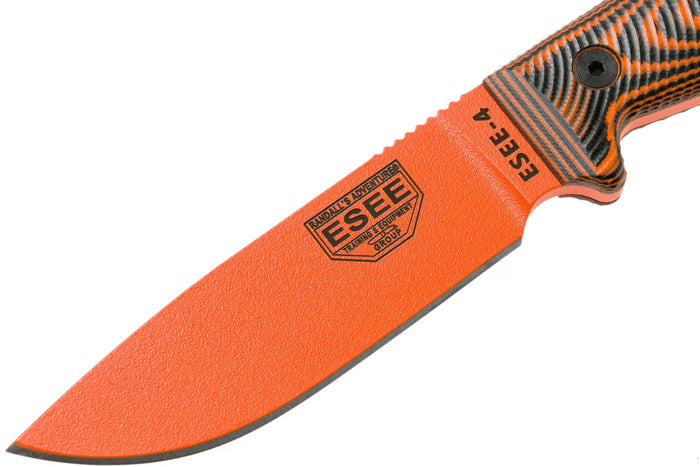 Couteau Esee 4 4POR-006 lame acier carbone orange 11,6cm manche G10 orange/noir + étui