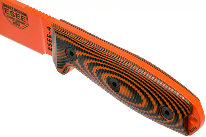 Couteau Esee 4 4POR-006 lame acier carbone orange 11,6cm manche G10 orange/noir + étui