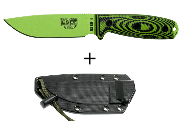 Couteau Esee 4 4PVG-007 lame carbone 11,6cm manche G10 vert et noir + étui