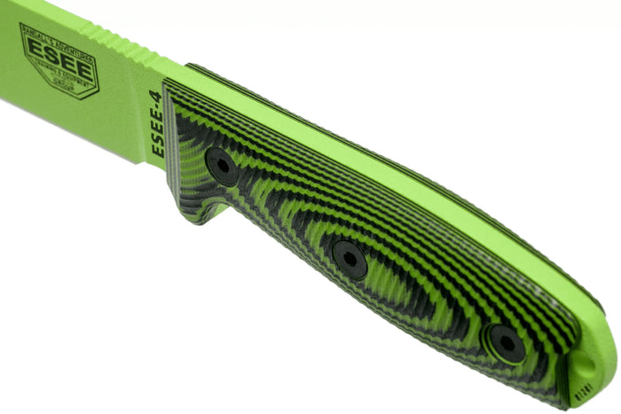 Couteau Esee 4 4PVG-007 lame carbone 11,6cm manche G10 vert et noir + étui