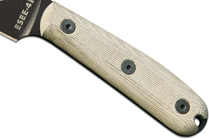 Couteau Esee 4 ESEE-4HM-B lame acier carbone noir 11,1cm manche micarta gris + étui cuir
