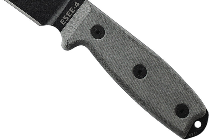Couteau Esee 4 ESEE-4P-B lame acier carbone noir 11,6cm manche micarta gris + étui