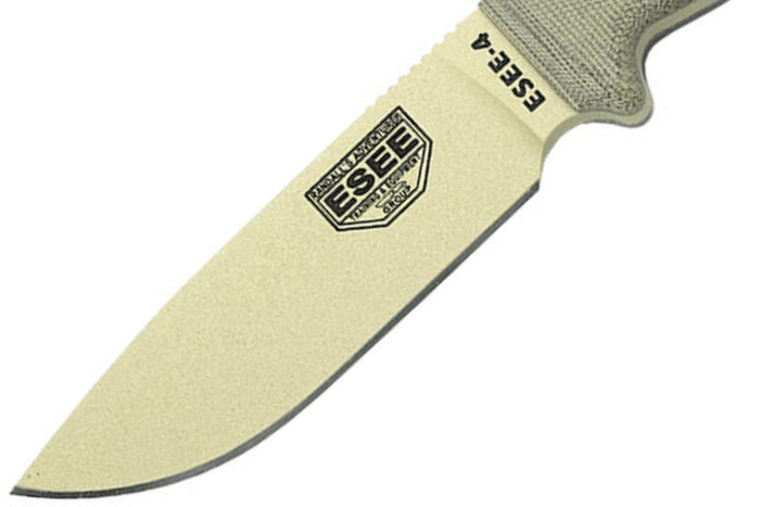 Couteau Esee 4 ESEE-4P-DT lame acier carbone désert 11,6cm manche micarta gris + étui