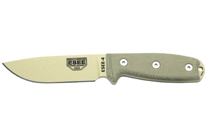 Couteau Esee 4 ESEE-4P-DT lame acier carbone désert 11,6cm manche micarta gris + étui