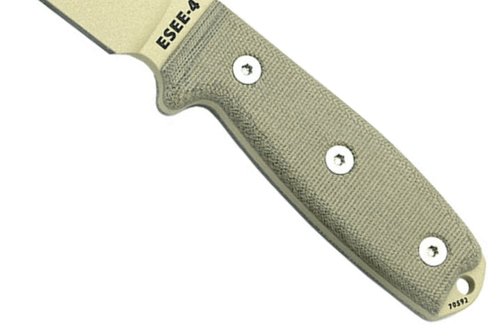 Couteau Esee 4 ESEE-4P-DT lame acier carbone désert 11,6cm manche micarta gris + étui