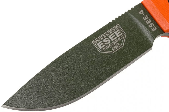 Couteau Esee 4 ESEE-4P-OD lame acier carbone vert 11,6cm manche G10 orange + étui