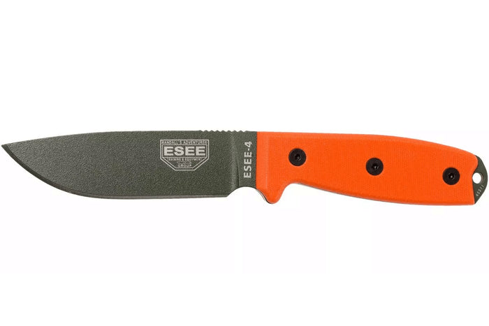 Couteau Esee 4 ESEE-4P-OD lame acier carbone vert 11,6cm manche G10 orange + étui