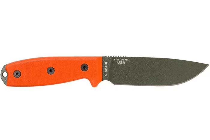 Couteau Esee 4 ESEE-4P-OD lame acier carbone vert 11,6cm manche G10 orange + étui