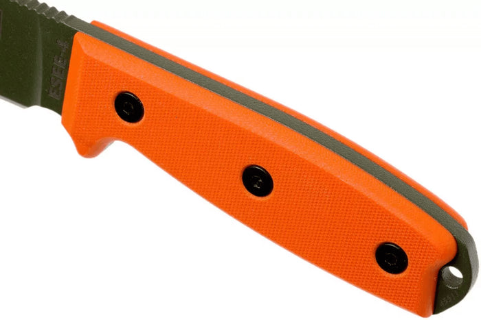 Couteau Esee 4 ESEE-4P-OD lame acier carbone vert 11,6cm manche G10 orange + étui