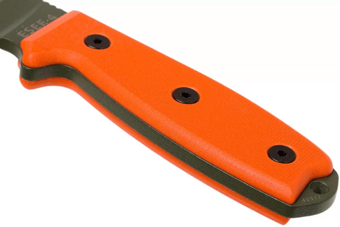 Couteau Esee 4 ESEE-4P-OD lame acier carbone vert 11,6cm manche G10 orange + étui