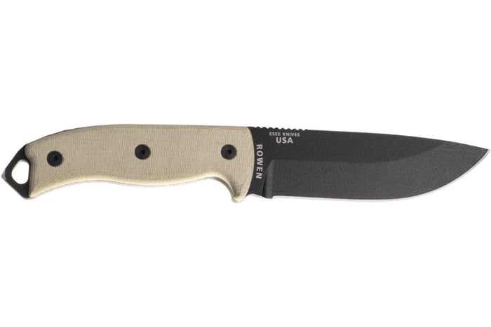 Couteau Esee 5 ESEE-5P-E lame acier carbone noir 13,7cm manche micarta gris + étui
