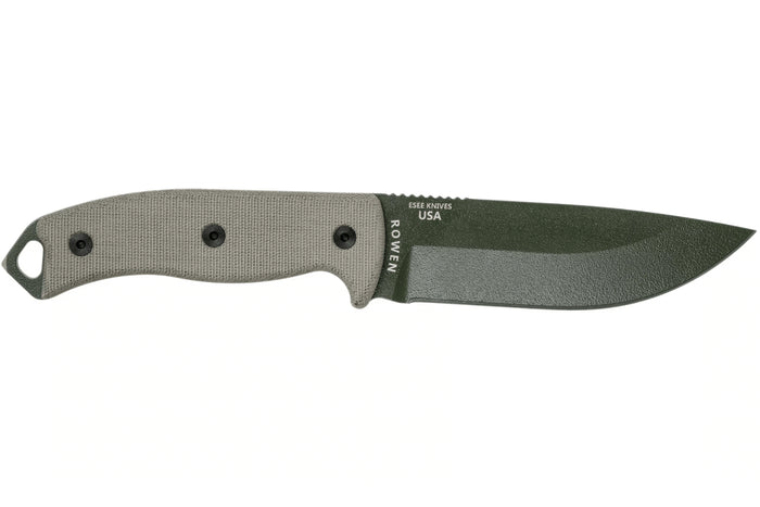 Couteau Esee 5 ESEE-5P-OD-E lame acier carbone vert 13,7cm manche micarta gris + étui