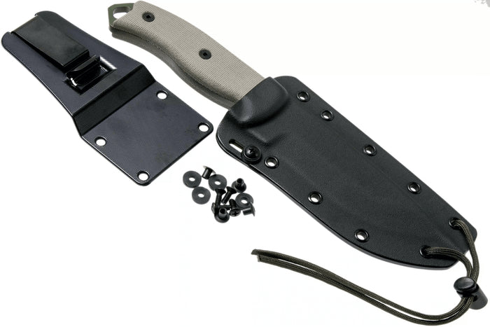 Couteau Esee 5 ESEE-5P-OD-E lame acier carbone vert 13,7cm manche micarta gris + étui