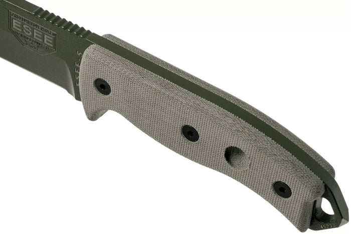 Couteau Esee 5 ESEE-5P-OD-E lame acier carbone vert 13,7cm manche micarta gris + étui