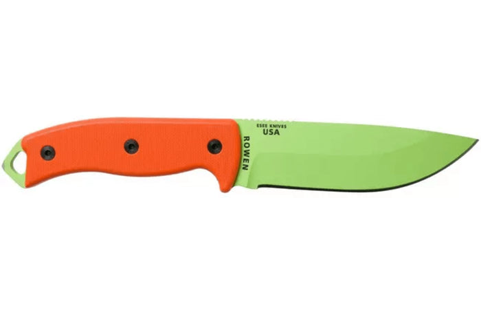 Couteau Esee 5 ESEE-5P-VG-E lame acier carbone venom green 13,7cm manche G10 orange + étui