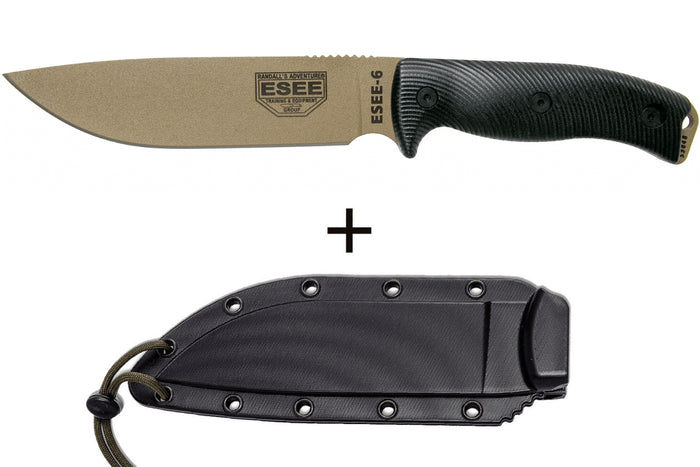 Couteau Esee 6 6PDE-001 lame acier carbone 16,5cm manche G10 noir + étui