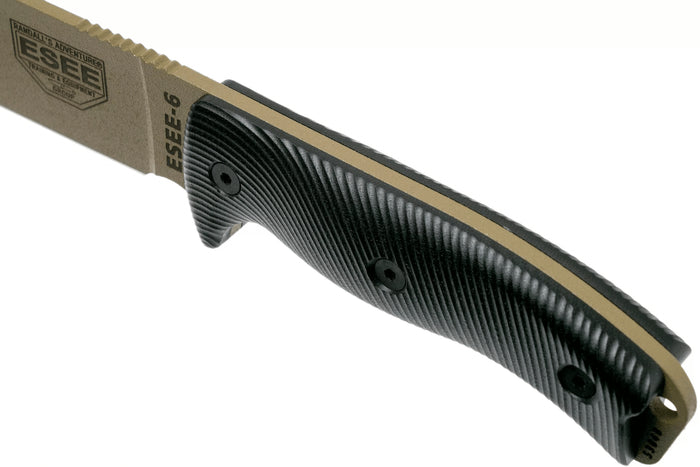 Couteau Esee 6 6PDE-001 lame acier carbone 16,5cm manche G10 noir + étui