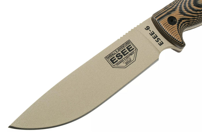 Couteau Esee 6 6PDT-005 lame carbone 16,5cm manche G10 Coyote et noir + étui
