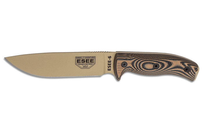 Couteau Esee 6 6PDT-005 lame carbone 16,5cm manche G10 Coyote et noir + étui