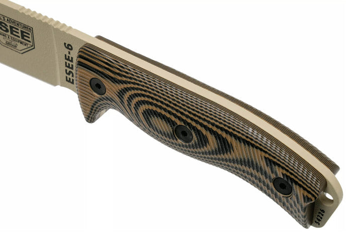 Couteau Esee 6 6PDT-005 lame carbone 16,5cm manche G10 Coyote et noir + étui