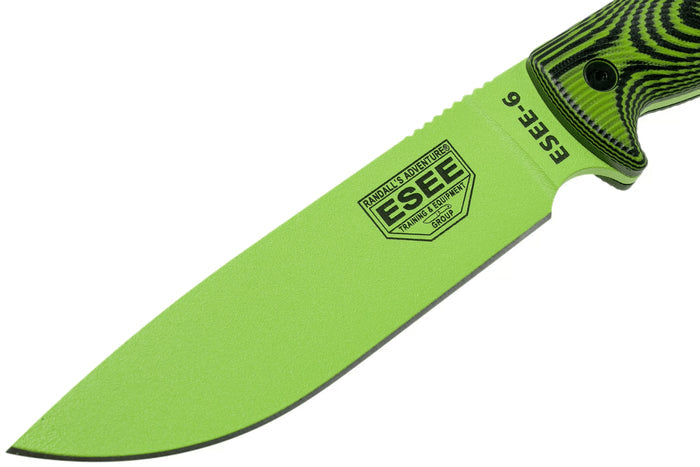 Couteau Esee 6 6PVG-007 lame acier carbone venom green 16,5cm manche G10 vert/noir + étui