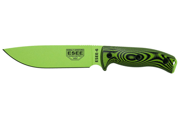 Couteau Esee 6 6PVG-007 lame acier carbone venom green 16,5cm manche G10 vert/noir + étui