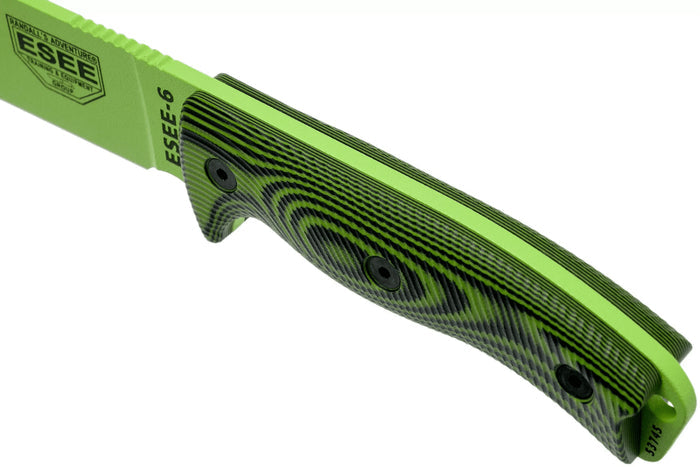 Couteau Esee 6 6PVG-007 lame acier carbone venom green 16,5cm manche G10 vert/noir + étui